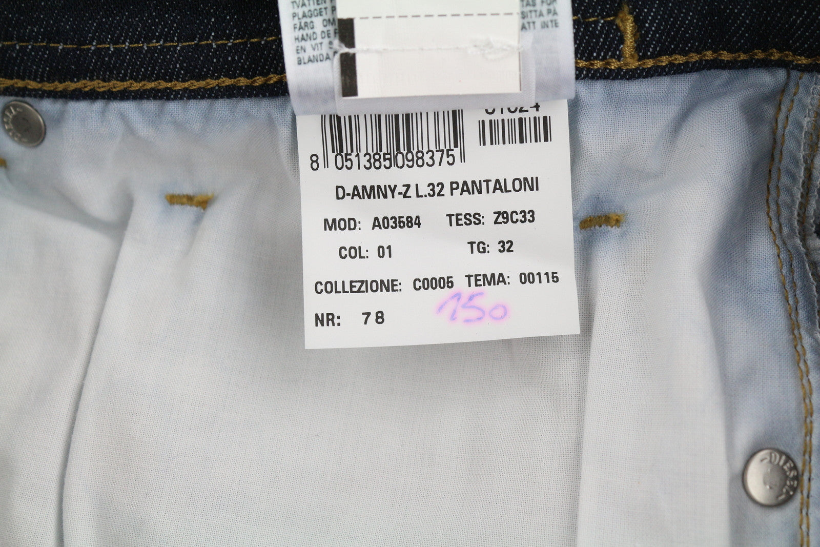 DIESEL 1983 D-Amny-Z Z9C33 Men Jeans W32/L32 Skinny Fit High Waist Zipper Denim