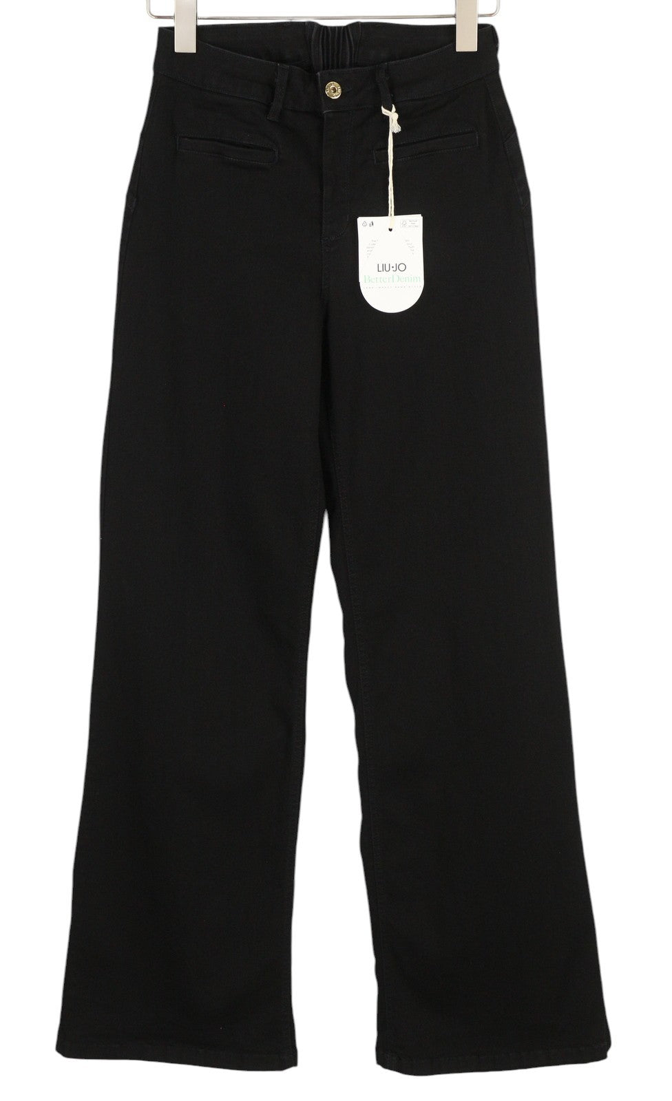 LIU JO Women Jeans W29 Denim Black Zip Fly Bootcut Fit High Waist Logo Pockets