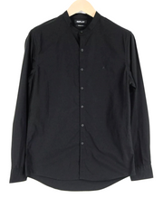 REPLAY Mens Shirt S Black Long Sleeve  Cotton Band Collar Button Shirt