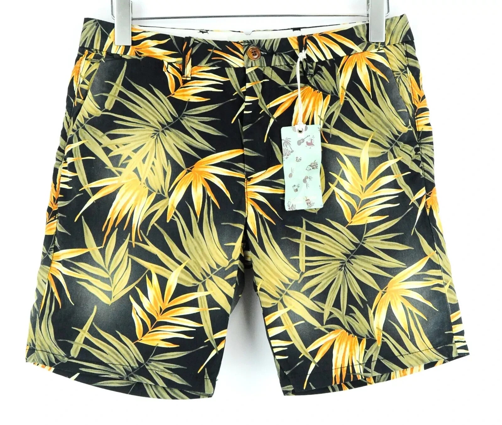 SCOTCH & SODA  Couture Shorts W30 Mens Leaf Print Cotton Summer Black