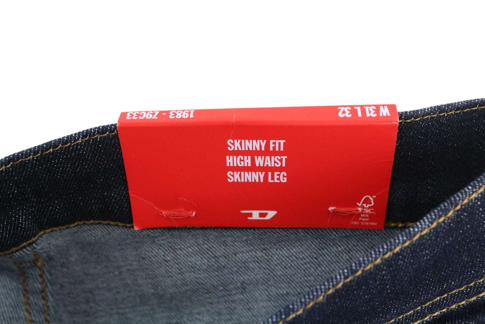 DIESEL 1983 Z9C33 vyriški džinsai W31/L32 aptempti, aukštu juosmeniu, užtrauktuku, mėlyni 