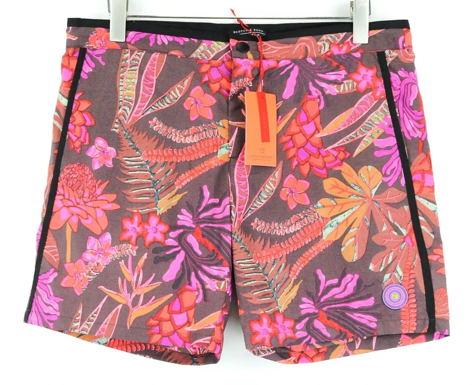 SCOTCH & SODA Men's Swimwear W37 Patterned Trunks Purple Orange Summer Pull-On