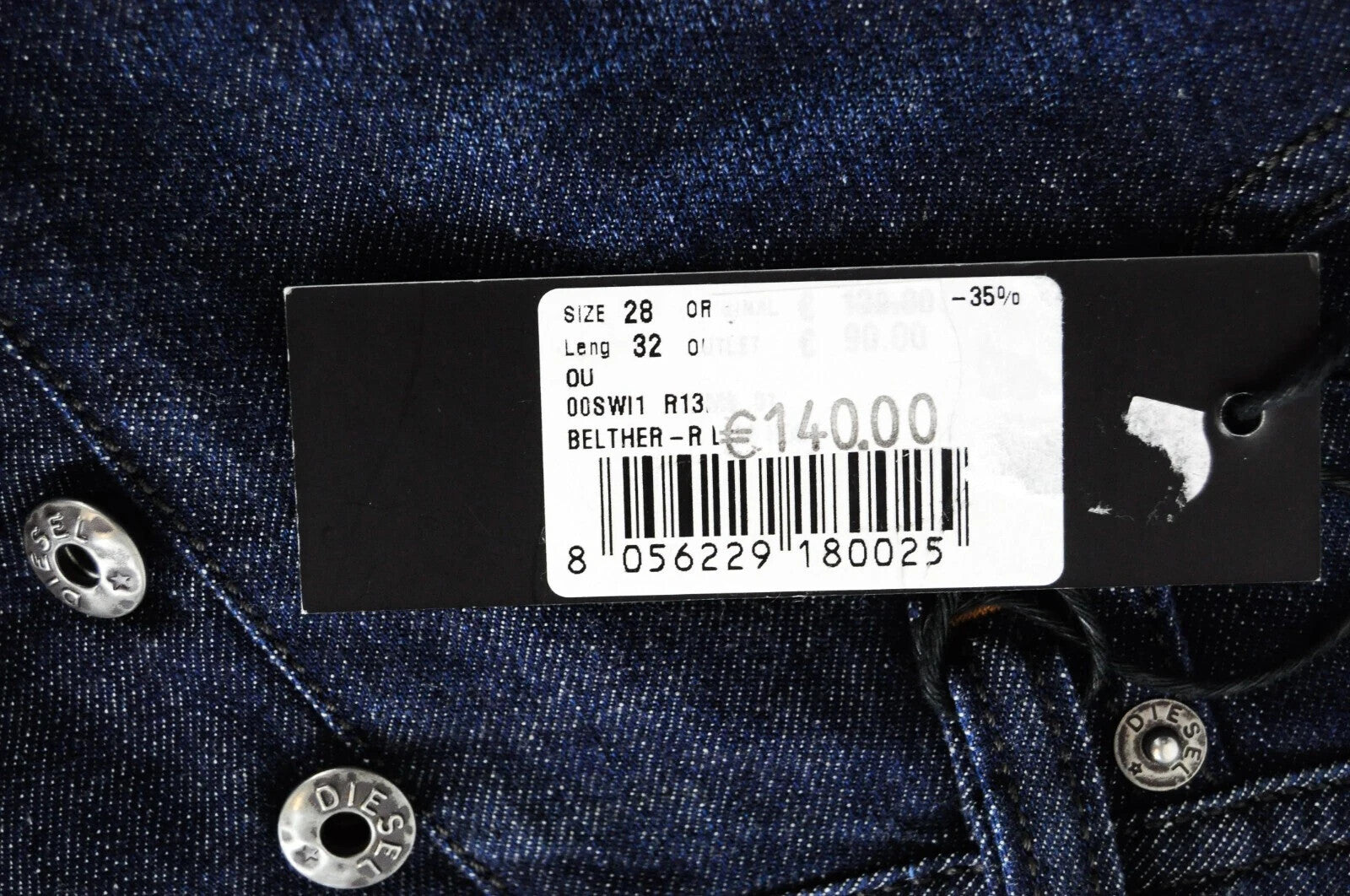 DIESEL Belther-R R13M8 Mens Tapered  W28 L32 Stretch Cotton Jeans Blue