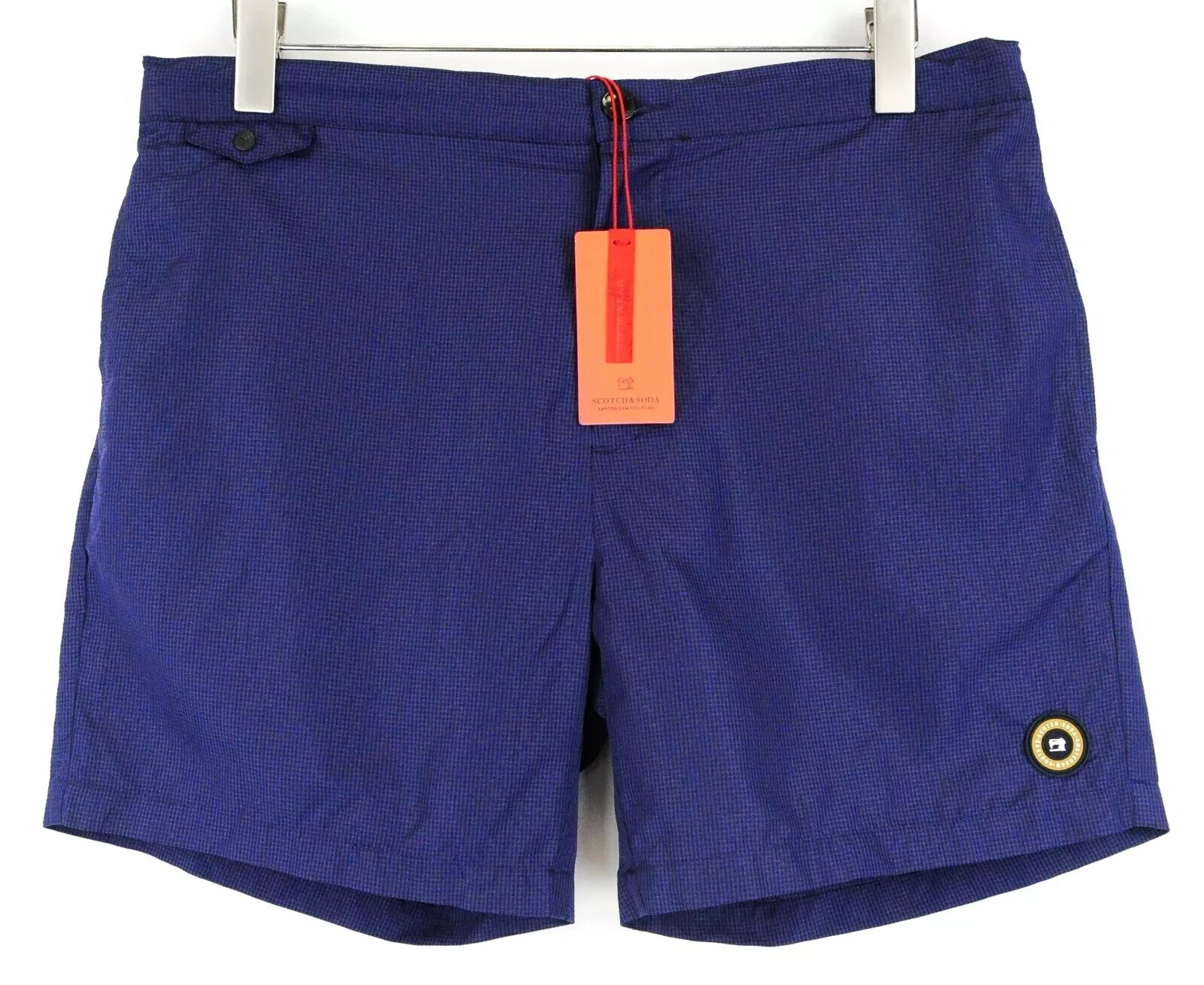 SCOTCH & SODA Swim Trunks W34 Checked Blue Pull-On Summer Beach Ams Couture