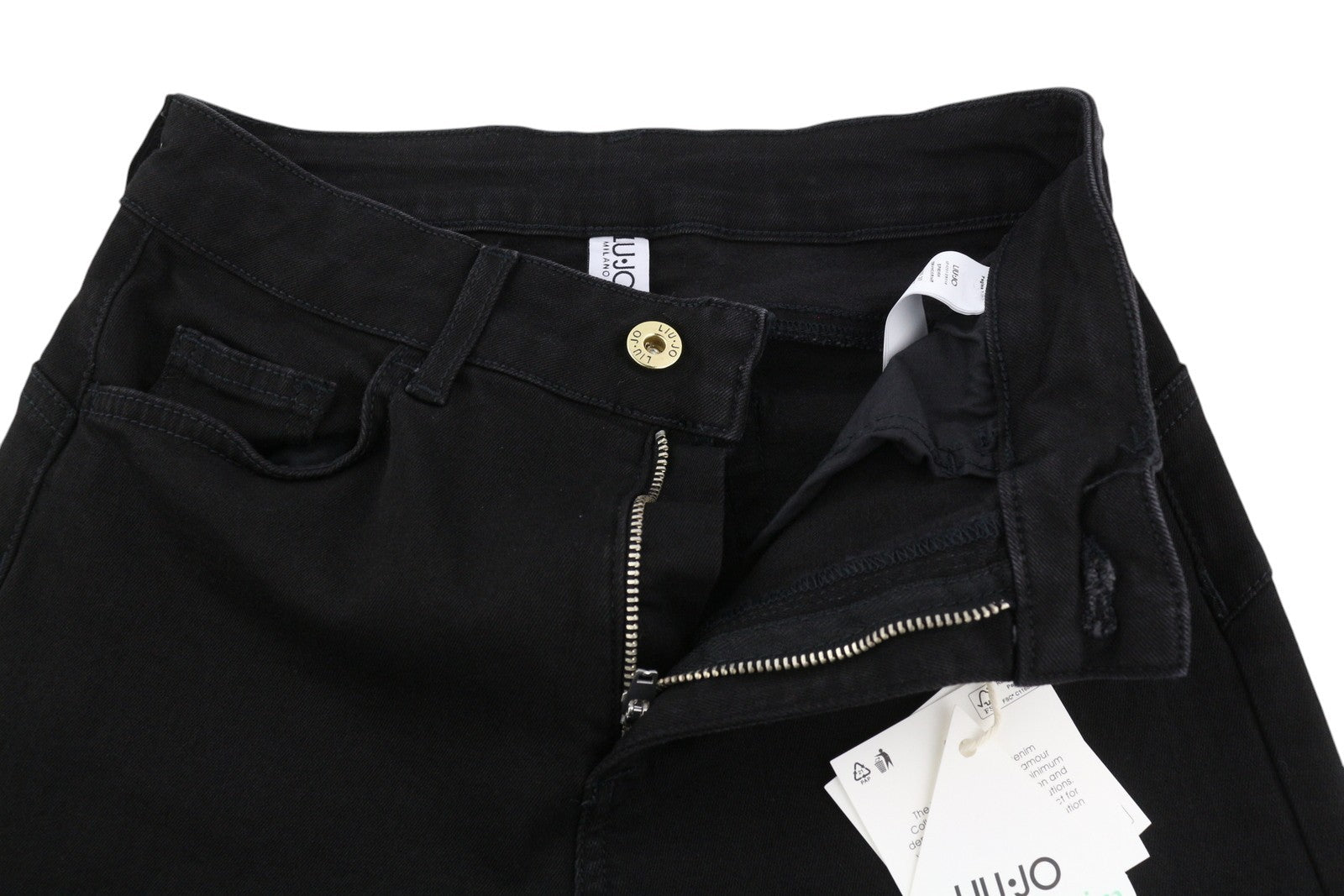 LIU JO Women Jeans W27 High Waist Straight Leg Zip Fly Denim Black Dark Logo