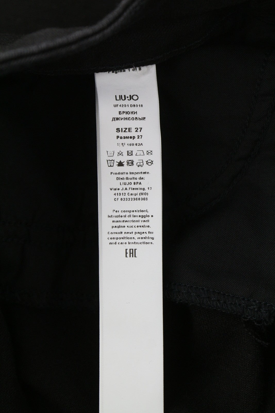 LIU JO Women Jeans W27 High Waist Straight Leg Zip Fly Denim Black Dark Logo