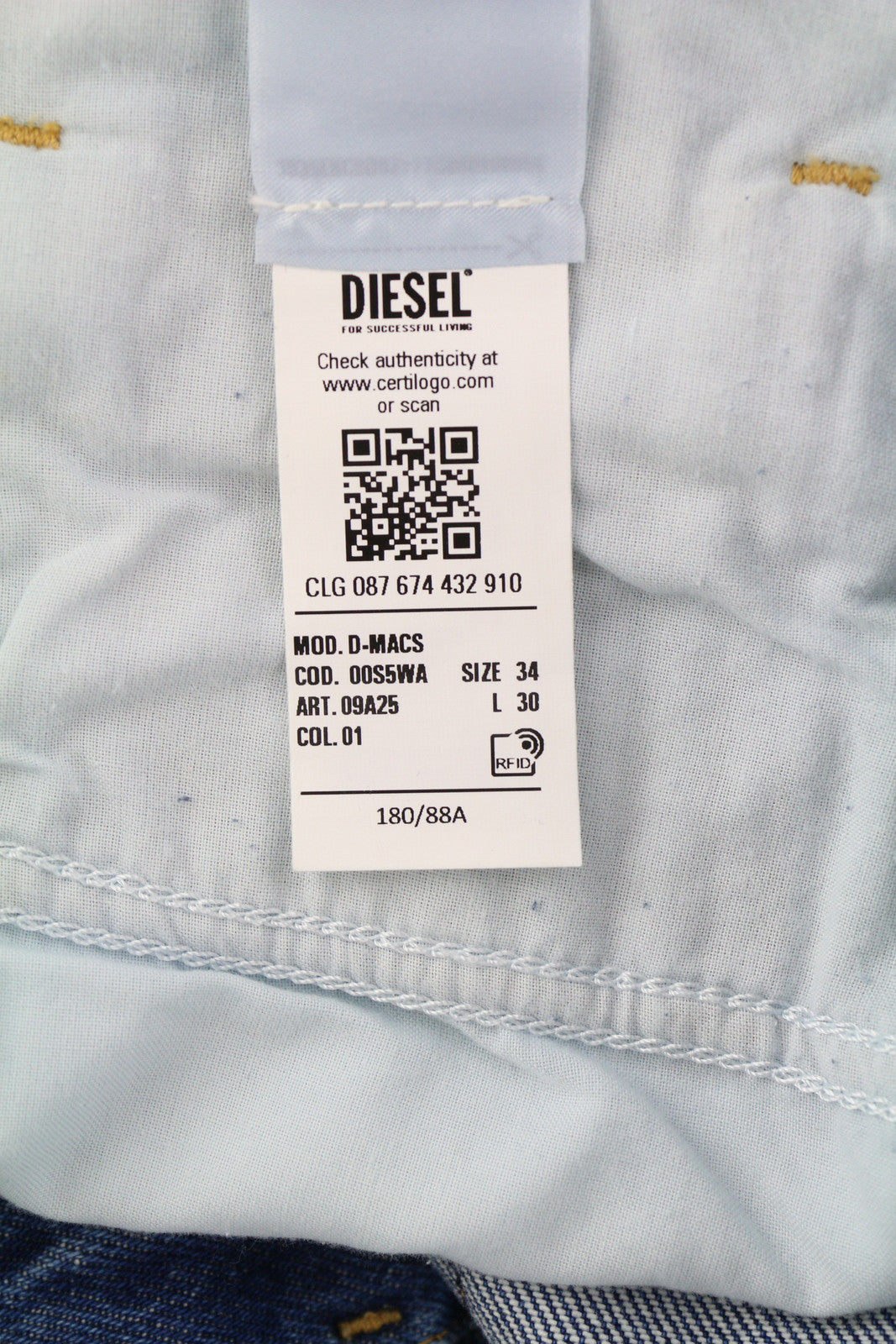 DIESEL D-Macs 09A25 Men Jeans W34/L30 Straight Fit Ripped RRP€250 Washed Blue