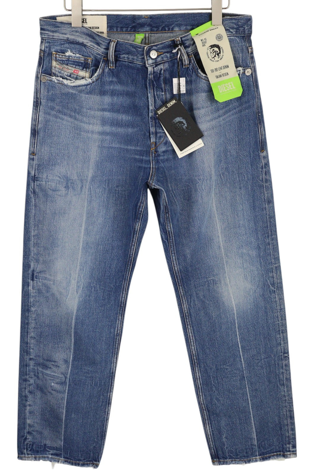 DIESEL D-Macs 09A25 Men Jeans W34/L30 Straight Fit Ripped RRP€250 Washed Blue