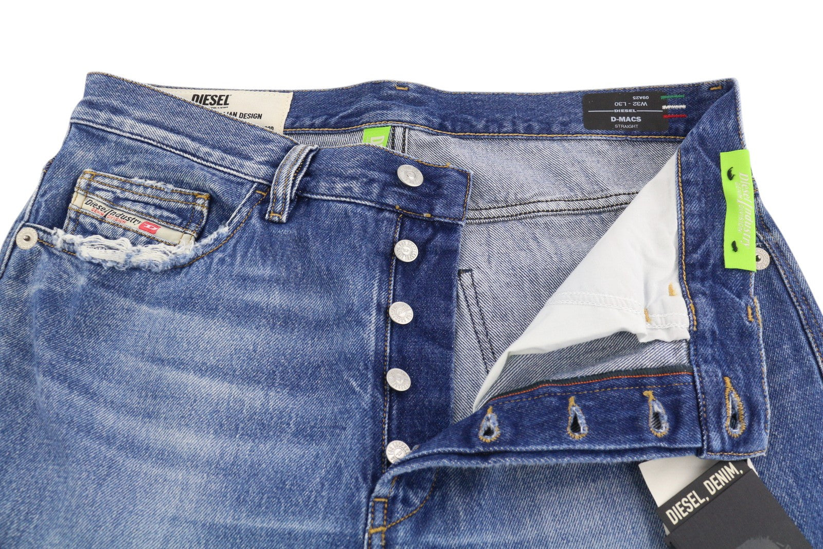 DIESEL D-Macs 09A25 Men Jeans W32/L30 Straight Fit Ripped RRP€250 Washed Blue