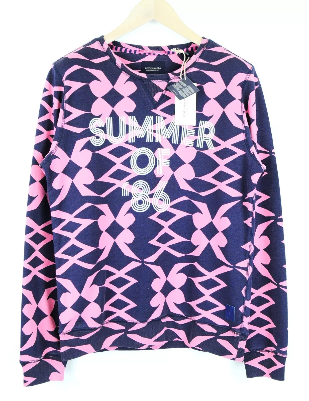 SCOTCH & SODA  Blauw Mens Pullover Sweatshirt M Pink Navy Patterned Cotton