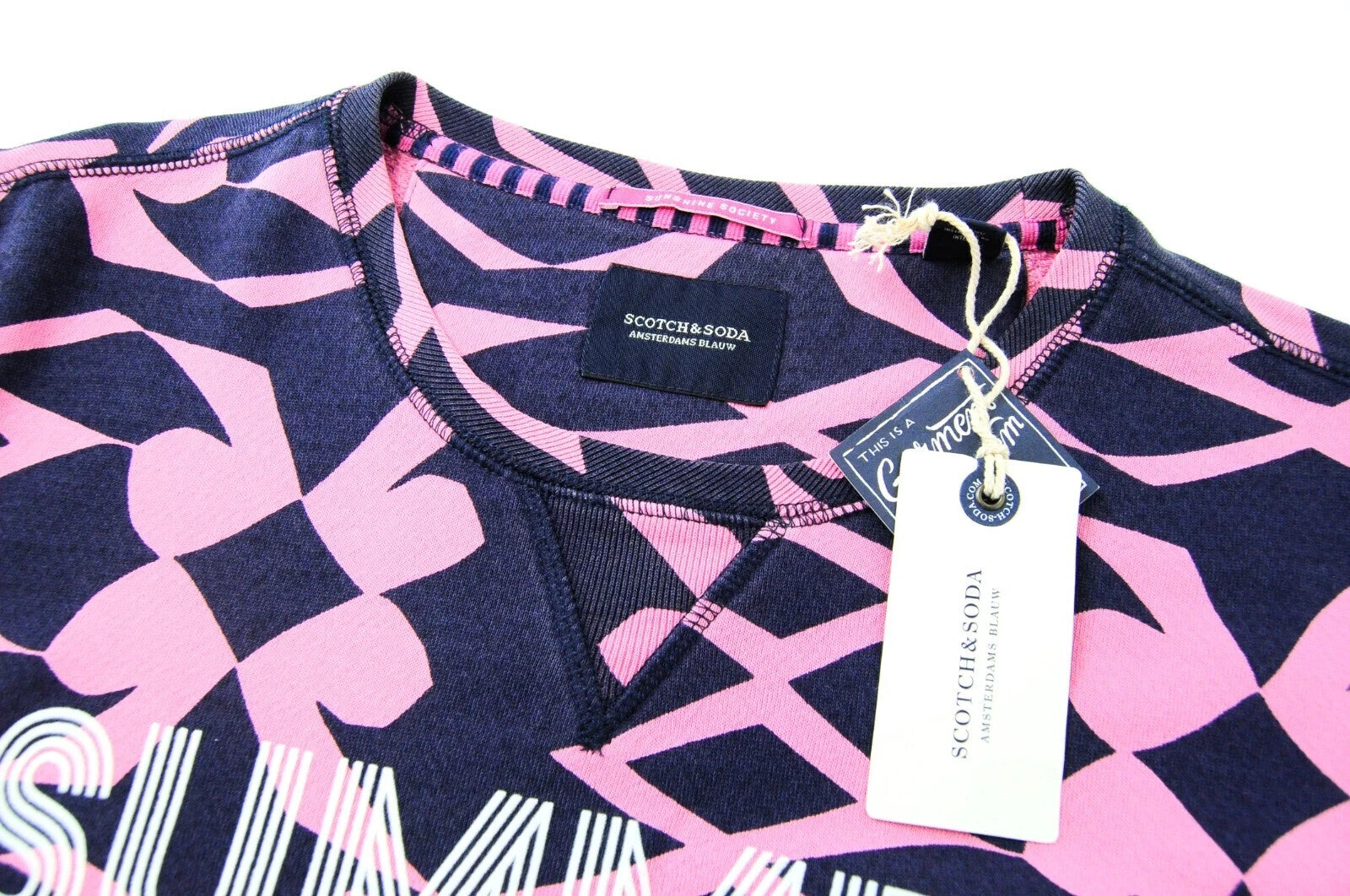 SCOTCH & SODA  Blauw Mens Pullover Sweatshirt M Pink Navy Patterned Cotton