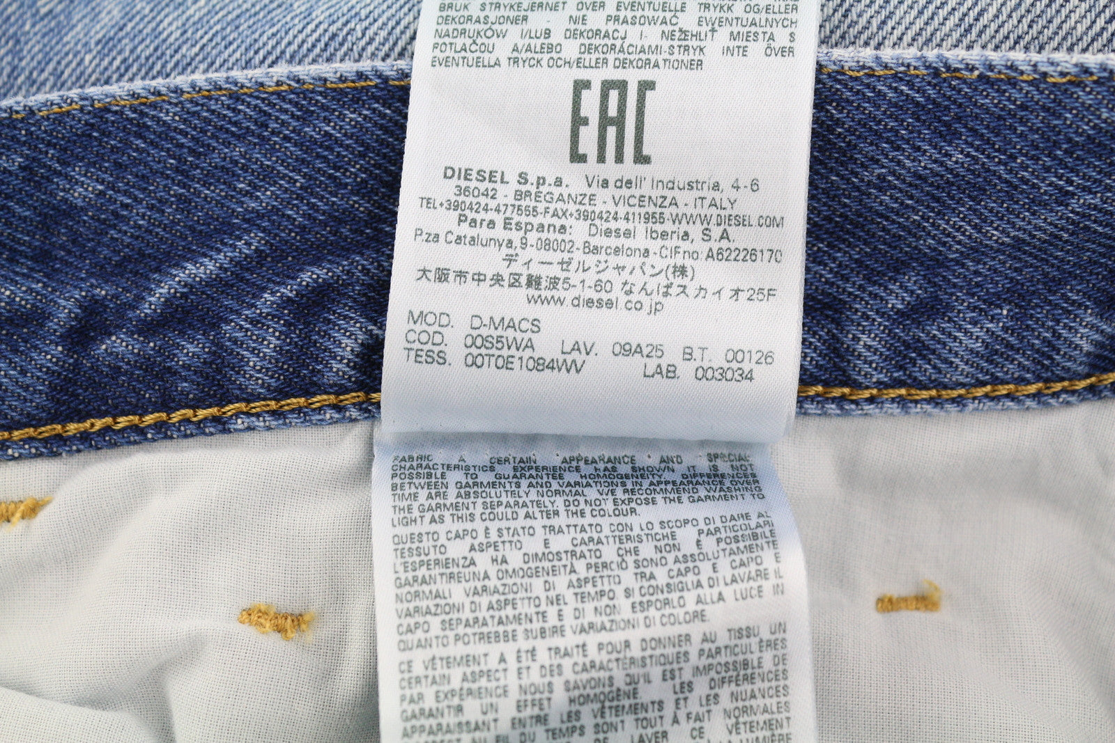 DIESEL D-Macs 09A25 Men Jeans W31/L30 Straight Fit Ripped RRP€250 Washed Blue