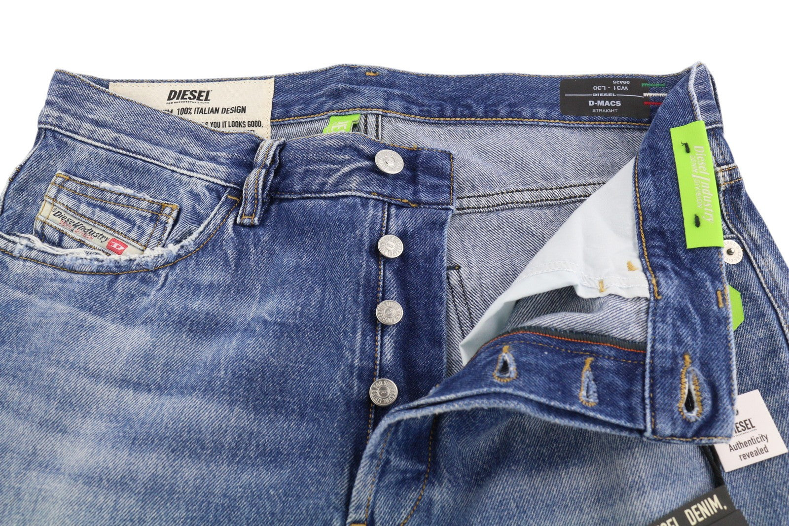 DIESEL D-Macs 09A25 Men Jeans W31/L30 Straight Fit Ripped RRP€250 Washed Blue