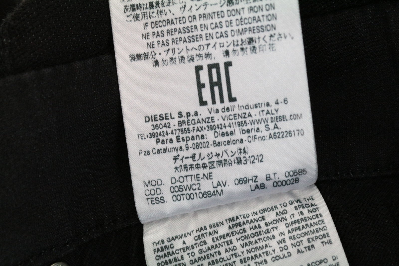 DIESEL D-Ottie-Ne 069HZ Women's Jumpsuit 2XS Black Adjustable