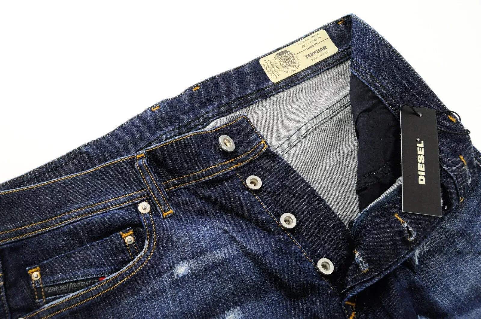 DIESEL Tepphar R7NA8 Mens Jeans W29/L32 Slim Carrot Blue Stretch Distressed