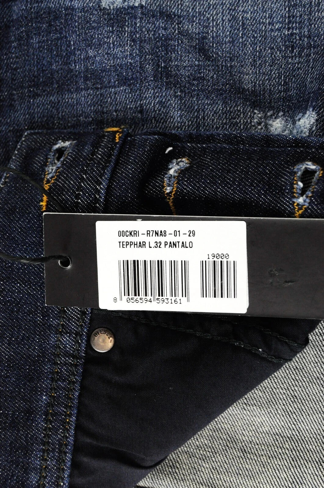 DIESEL Tepphar R7NA8 Mens Jeans W29/L32 Slim Carrot Blue Stretch Distressed