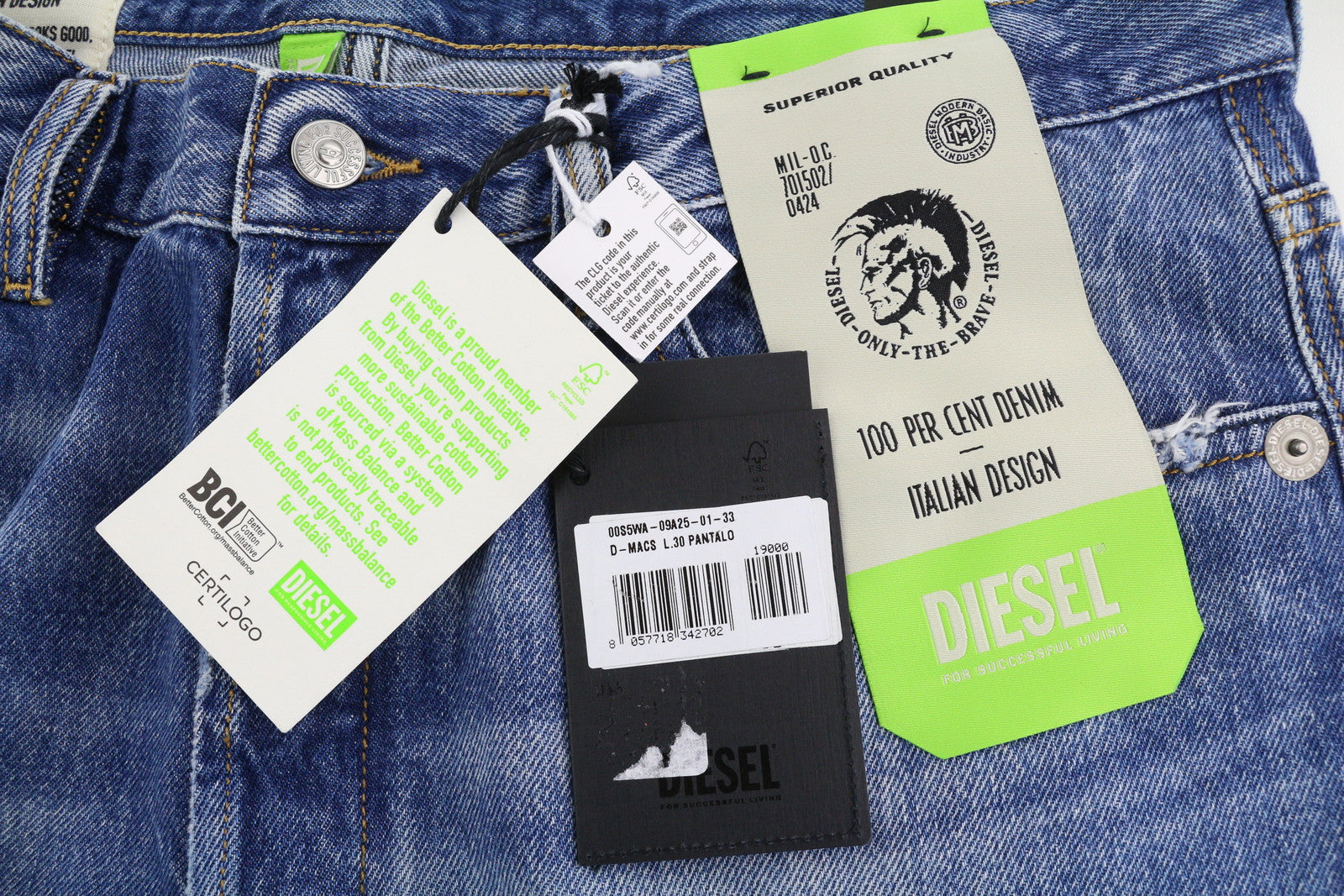 DIESEL D-Macs 09A25 Men Jeans W33/L30 Straight Fit Ripped RRP€250 Washed Blue