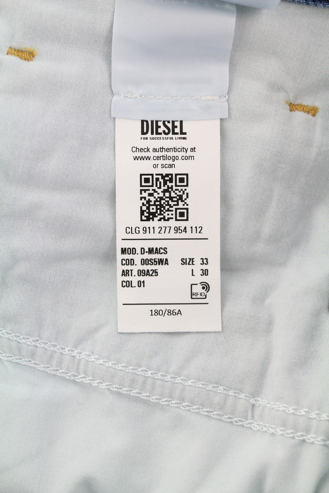 DIESEL D-Macs 09A25 Men Jeans W33/L30 Straight Fit Ripped RRP€250 Washed Blue