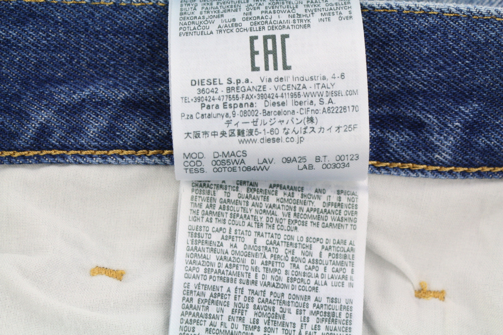 DIESEL D-Macs 09A25 Men Jeans W33/L30 Straight Fit Ripped RRP€250 Washed Blue