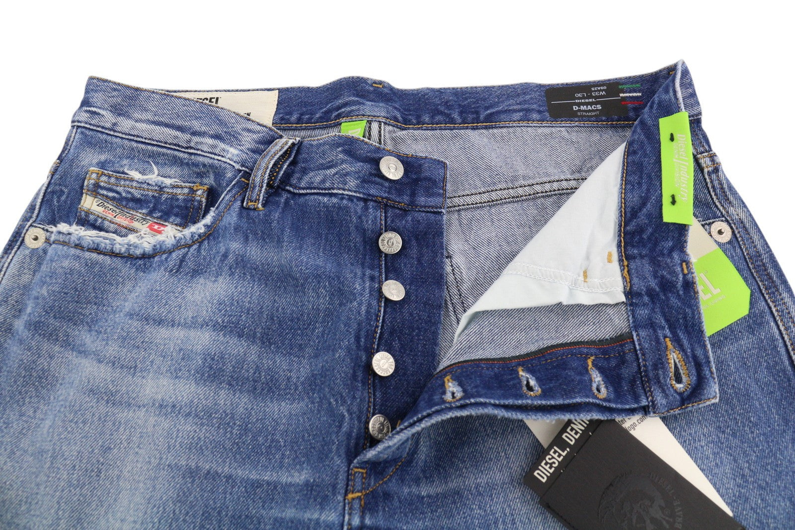 DIESEL D-Macs 09A25 Men Jeans W33/L30 Straight Fit Ripped RRP€250 Washed Blue