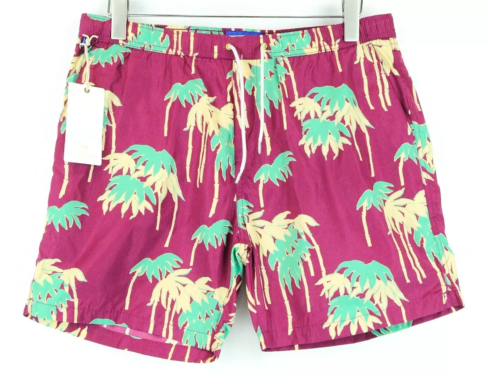 SCOTCH & SODA Swim Trunks L Men Palm Print Purple Pull-On Ams Couture Style