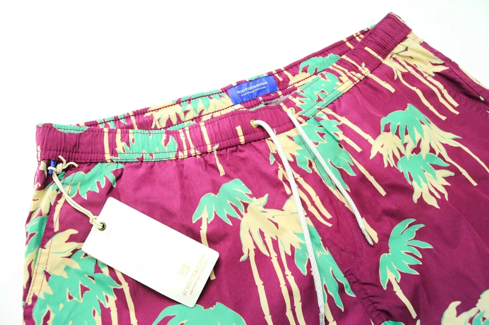 SCOTCH & SODA Swim Trunks L Men Palm Print Purple Pull-On Ams Couture Style