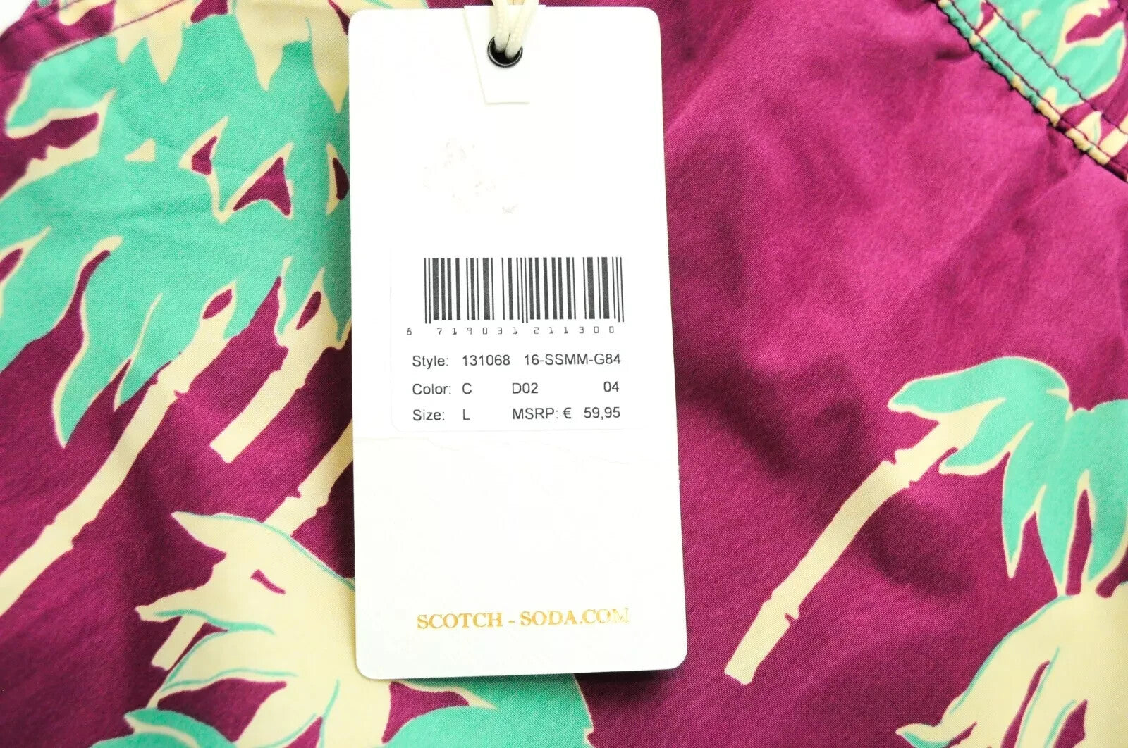 SCOTCH & SODA Swim Trunks L Men Palm Print Purple Pull-On Ams Couture Style