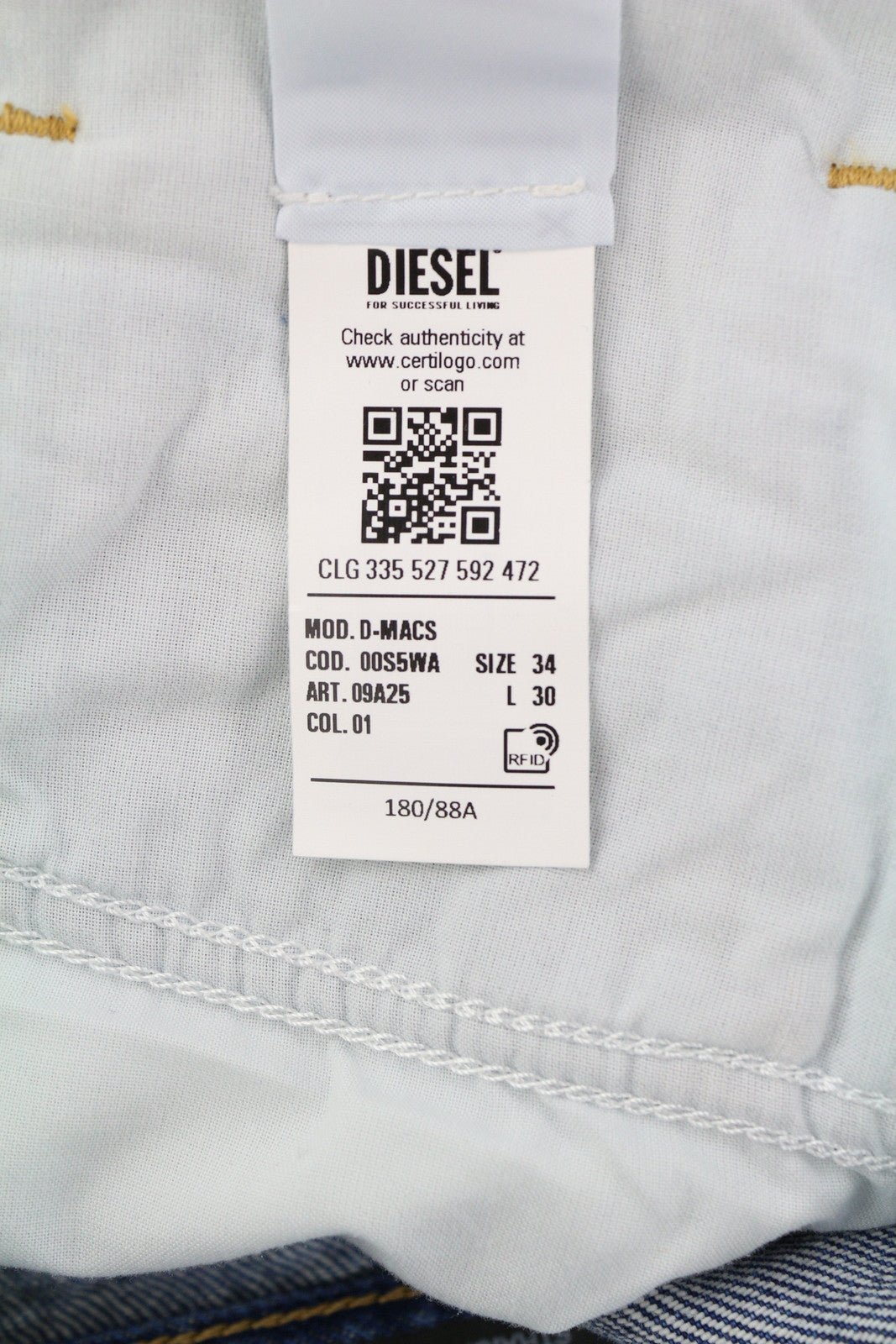 DIESEL D-Macs 09A25 Men Jeans W34/L30 Straight Fit Ripped RRP€250 Washed Blue