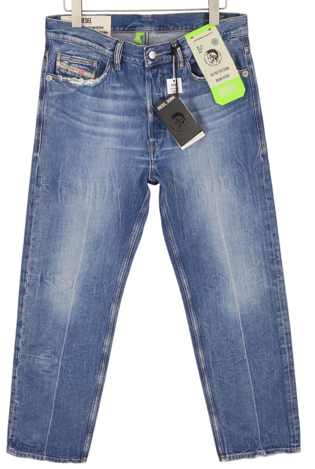 DIESEL D-Macs 09A25 Men Jeans W34/L30 Straight Fit Ripped RRP€250 Washed Blue