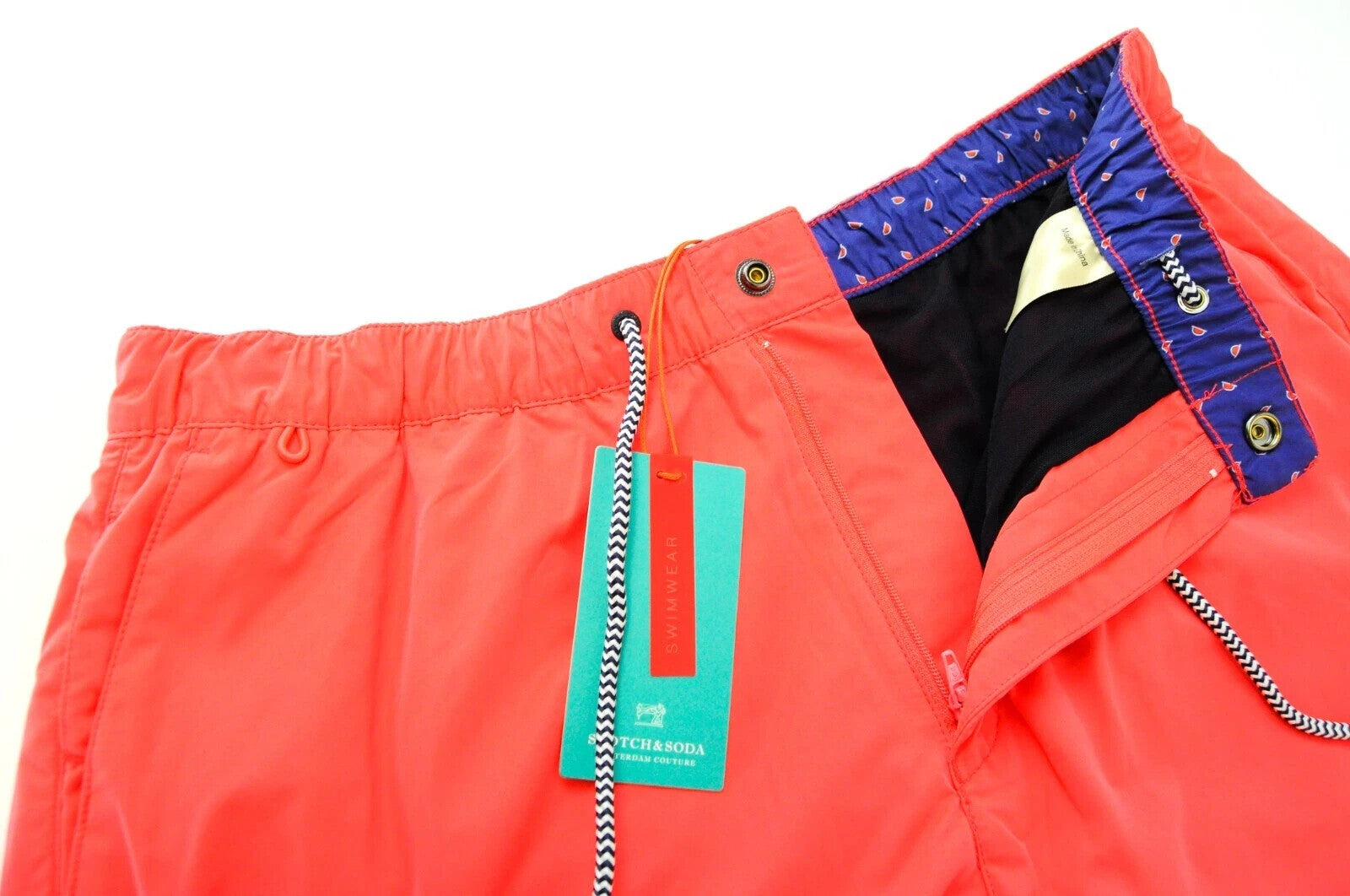 SCOTCH & SODA Swimwear W31 Neon Red Beach Trunks Pull-On Men's Logo Detail