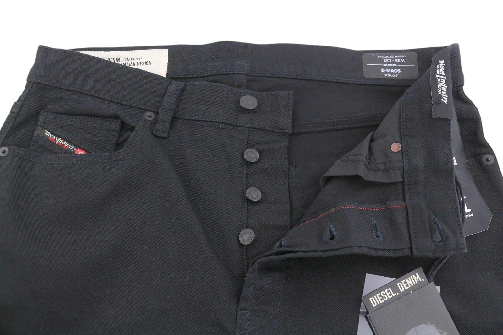 DIESEL D-Macs 0688H Men Jeans W33/L32 Straight Fit Stretch Button Dark Denim