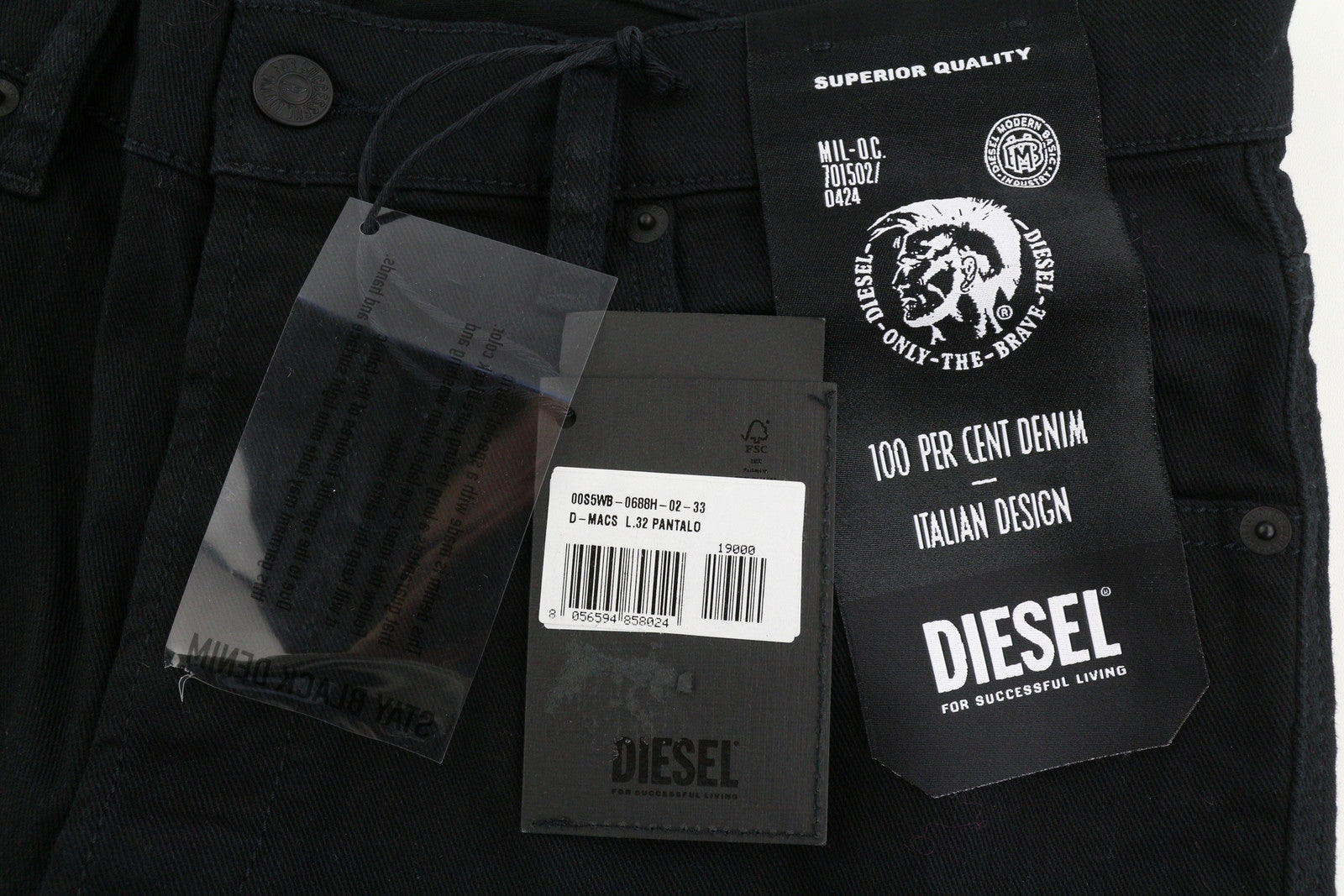 DIESEL D-Macs 0688H Men Jeans W33/L32 Straight Fit Stretch Button Dark Denim