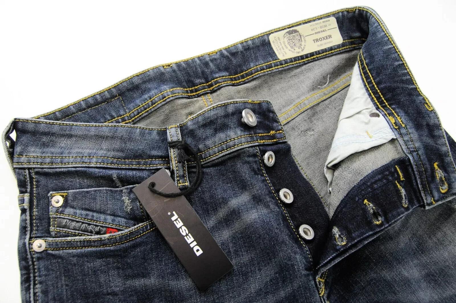 DIESEL Troxer R9CG6 vyriški džinsai W28/L34 Slim Skinny skalbtos mėlynos tamprios medžiagos