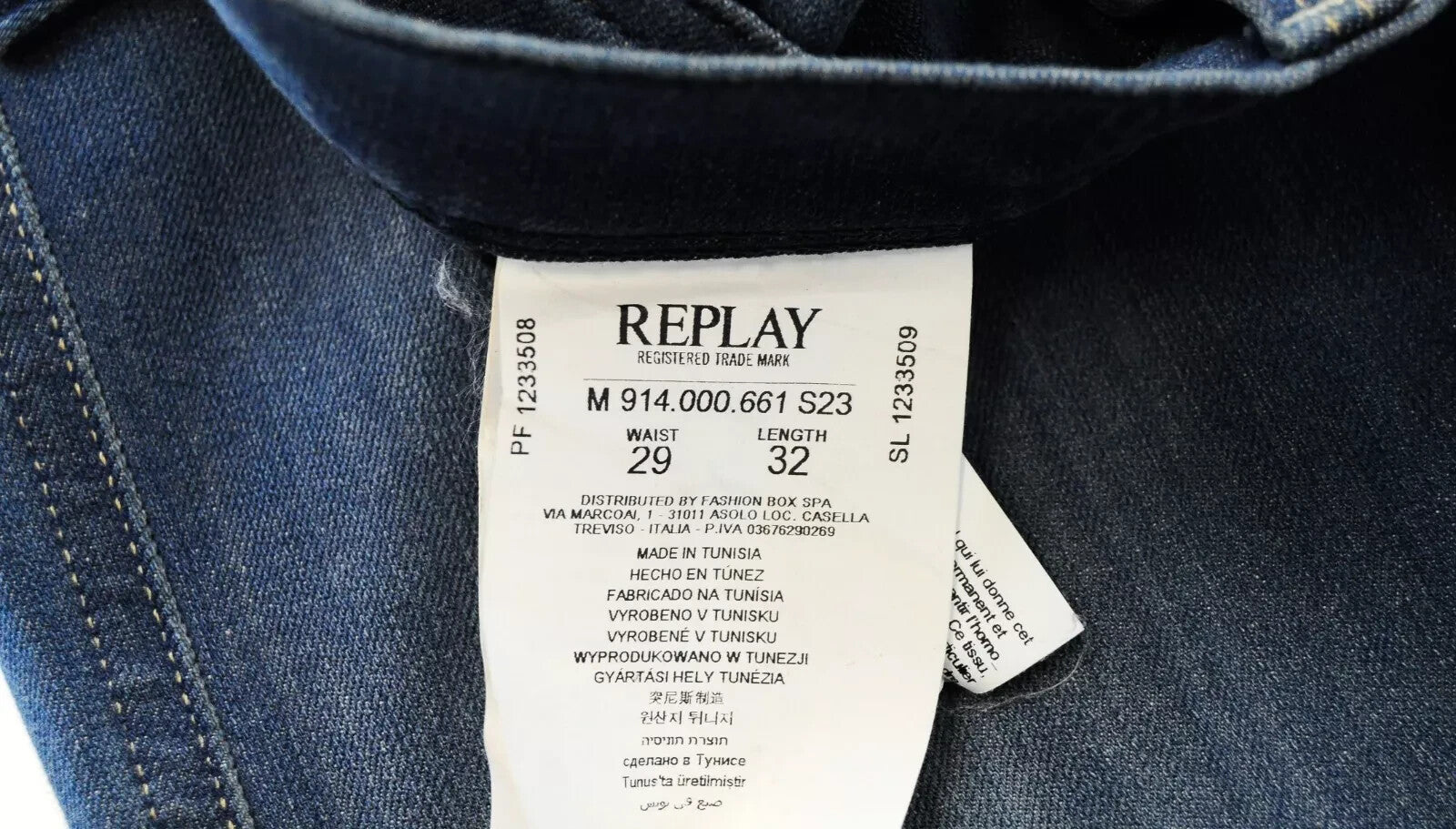 REPLAY Anbass vyriški džinsai W29/L32 Slim mėlyni tamprūs medvilniniai džinsai su 5 kišenėmis 