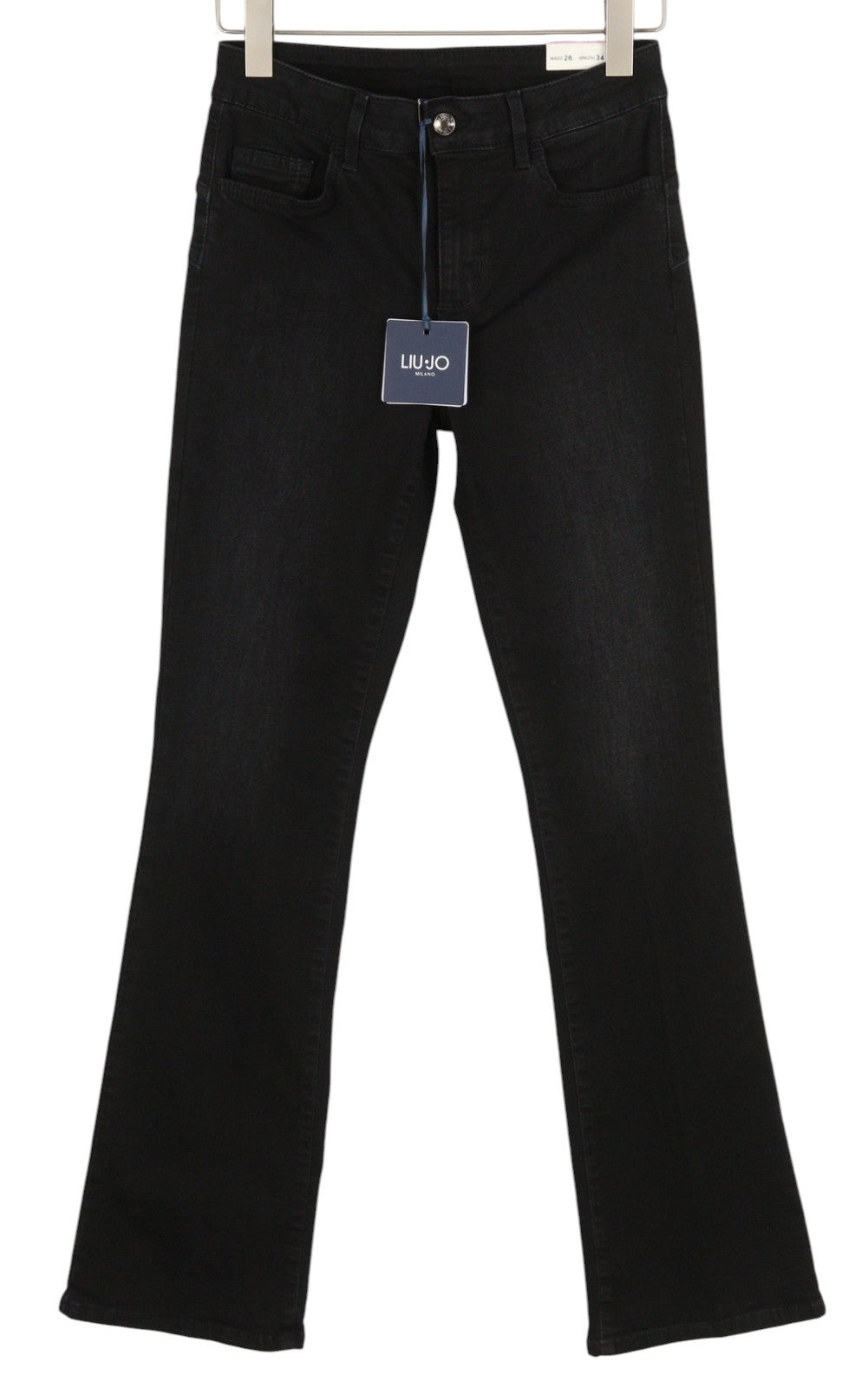 LIU JO Repot Women Jeans W28/L34 Black Washed Bootcut Fit High Waist Rhinestone