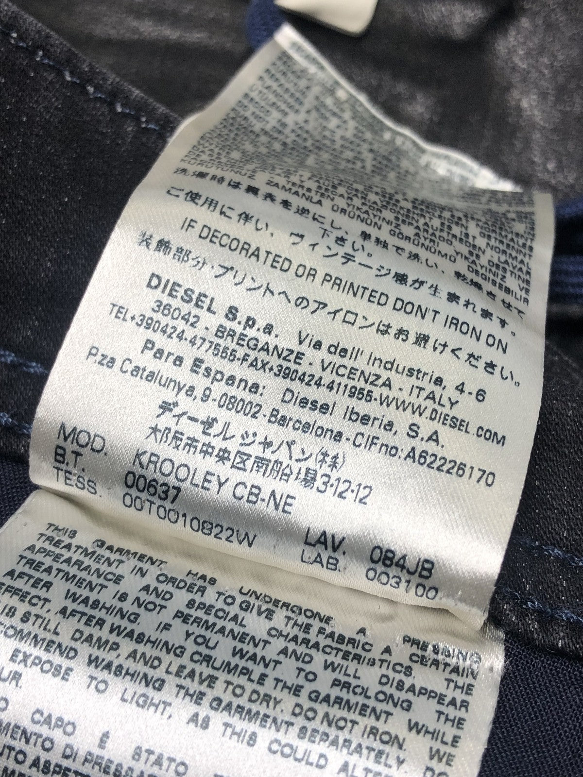 DIESEL Krooley-CB-Ne 084JB Men's Jeans W32 Wax Black Slim RRP€320