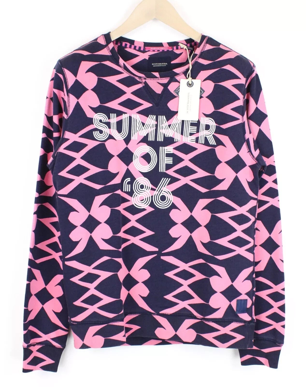 SCOTCH & SODA  Blauw Mens Sweatshirt M Pink Navy Patterned Cotton Dyed