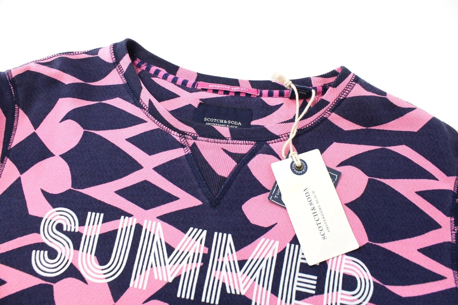 SCOTCH & SODA  Blauw Mens Sweatshirt M Pink Navy Patterned Cotton Dyed