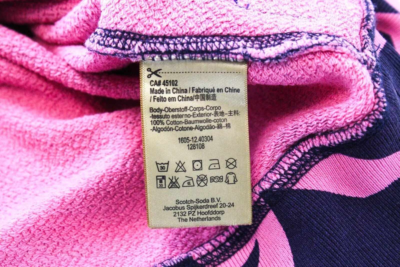 SCOTCH & SODA  Blauw Mens Sweatshirt M Pink Navy Patterned Cotton Dyed