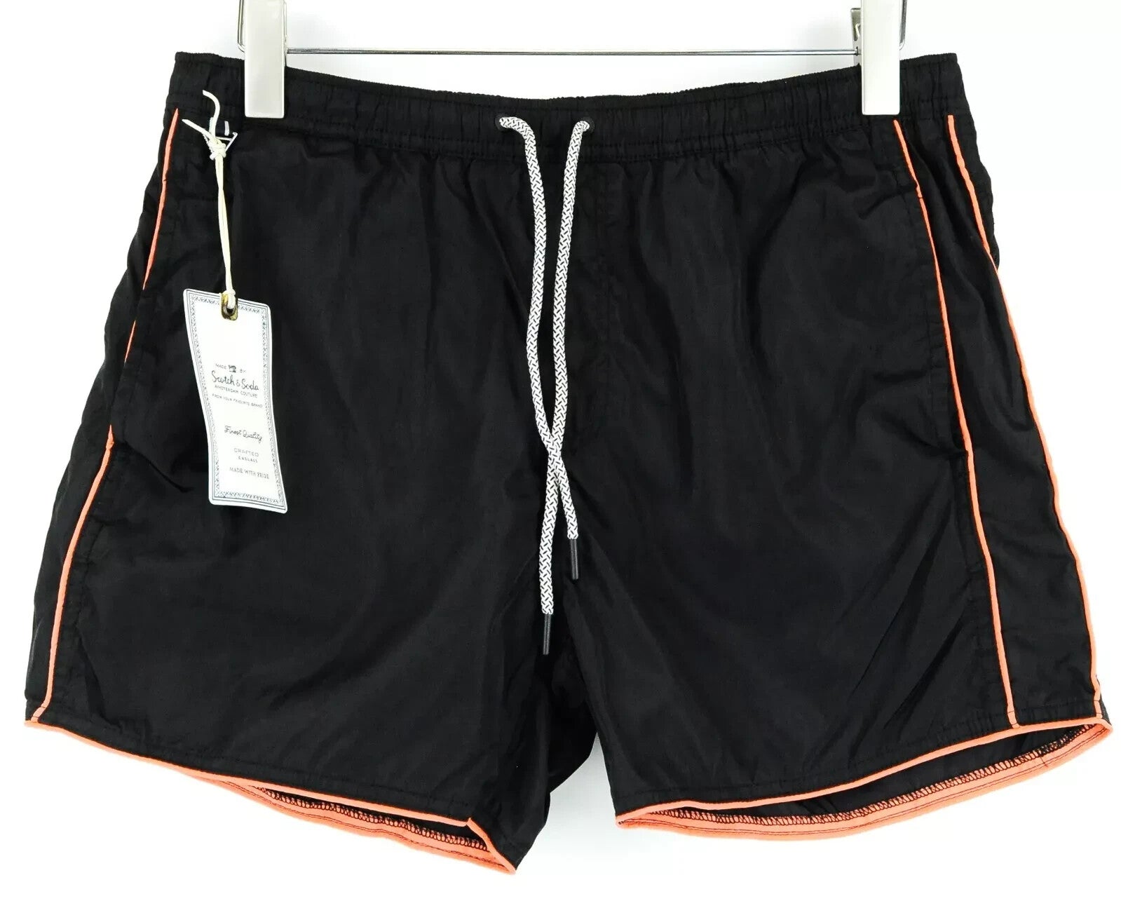 SCOTCH & SODA Swim Shorts W32 Black Pull-On Trunks Ams Couture Drawstring Style