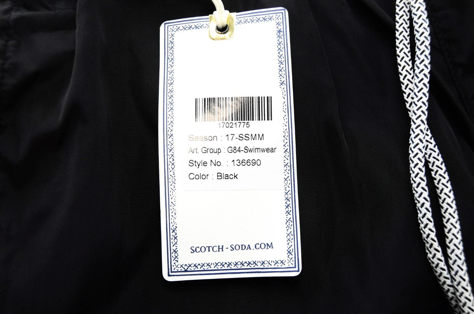 SCOTCH & SODA Swim Shorts W32 Black Pull-On Trunks Ams Couture Drawstring Style