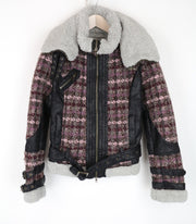 DESIGUAL Women's Coat EU36 Wool Faux Fur Shearling Tweed Pink