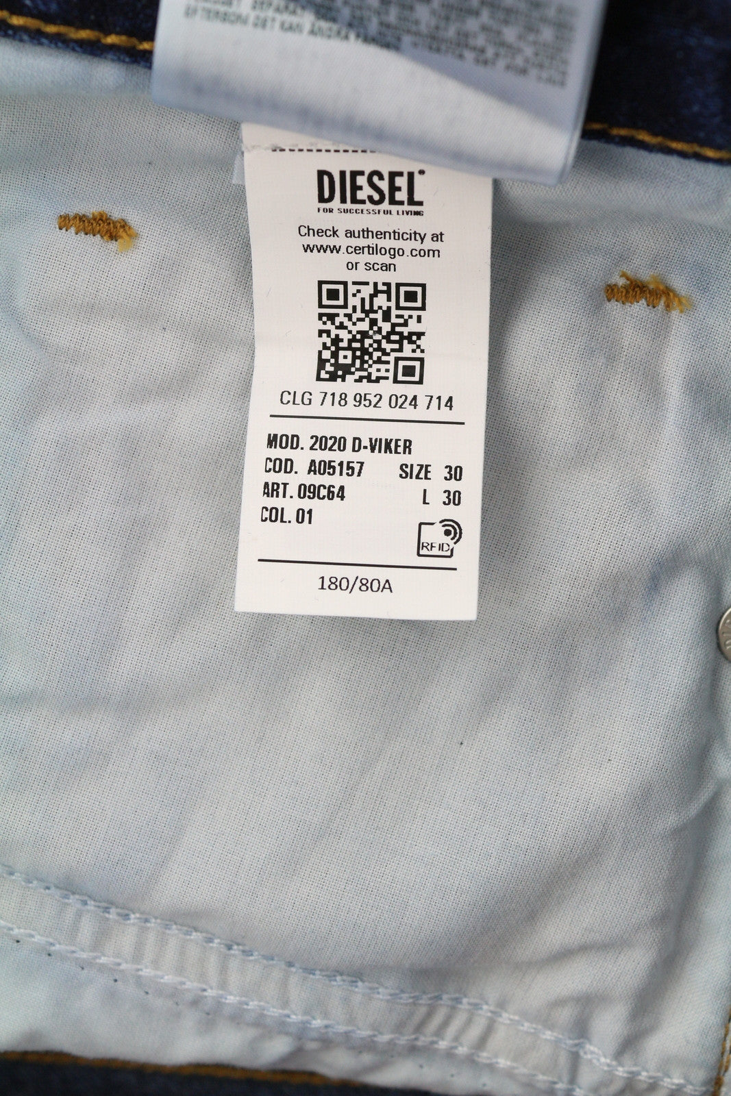 DIESEL 2020 D-Viker 09C64 Men Jeans W30/L30 Regular Fit Straight Leg RRP€225