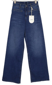LIU JO Women Jeans W28 Flared Fit High Waist Zip Fly Washed Denim Blue Logo
