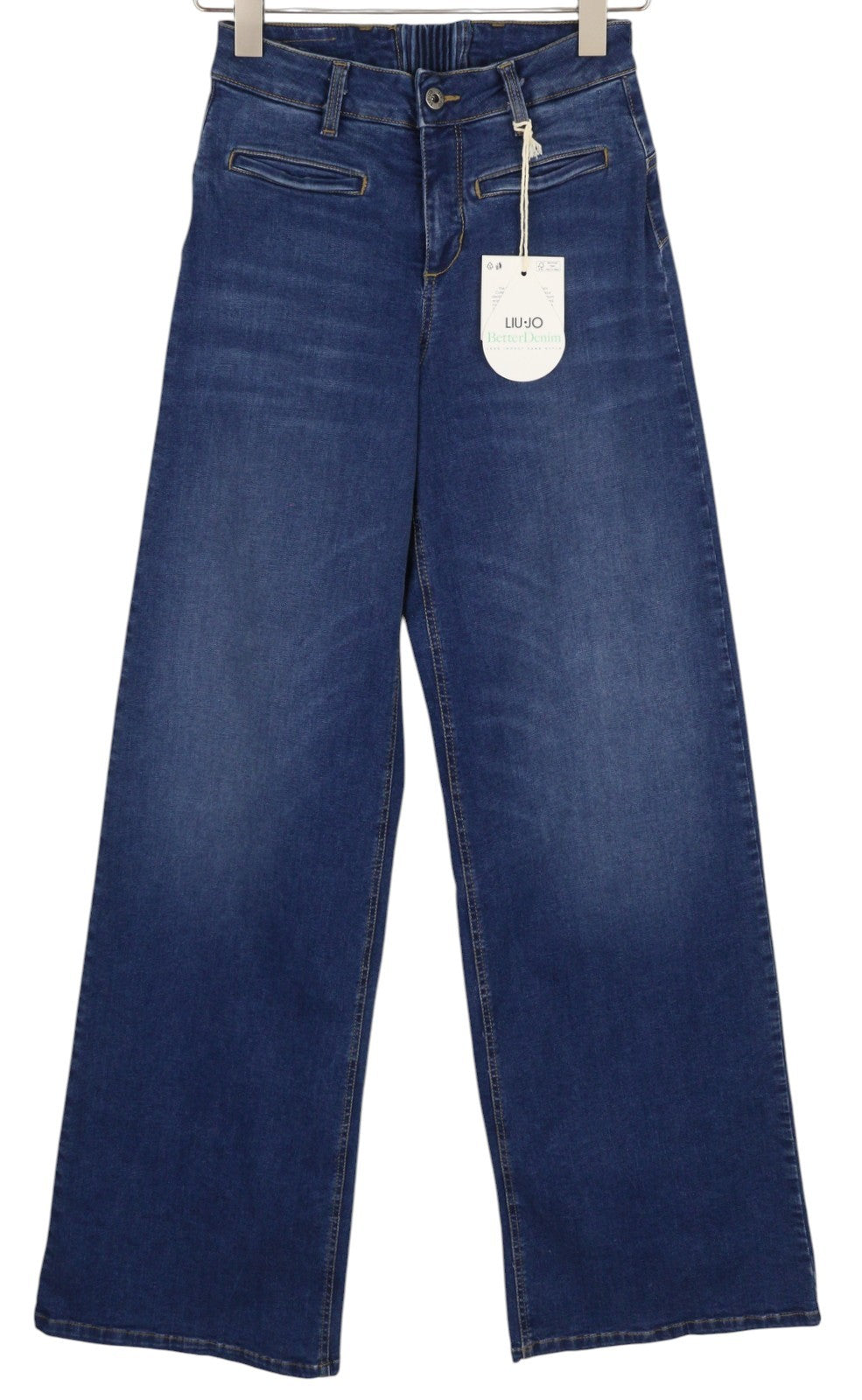 LIU JO Women Jeans W28 Flared Fit High Waist Zip Fly Washed Denim Blue Logo