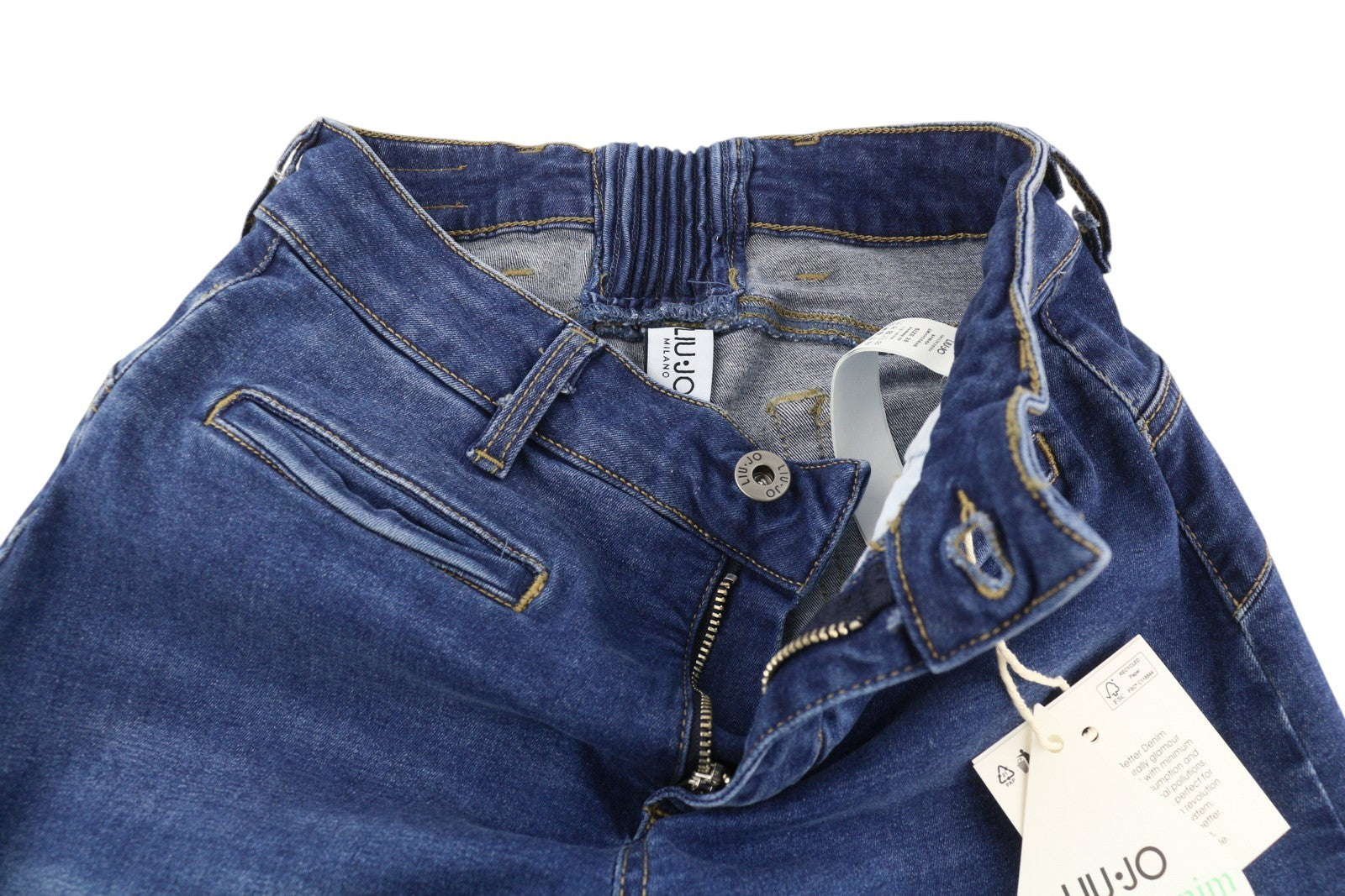 LIU JO Women Jeans W28 Flared Fit High Waist Zip Fly Washed Denim Blue Logo