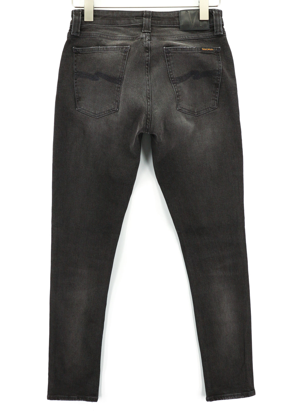 NUDIE Skinny Lin Used Black Men Jeans W30/L32 Casual Cotton Distressed Faded Zip