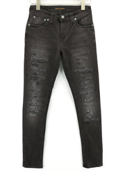 NUDIE Skinny Lin Used Black Men Jeans W28/L32 Organic Cotton Distressed Zip