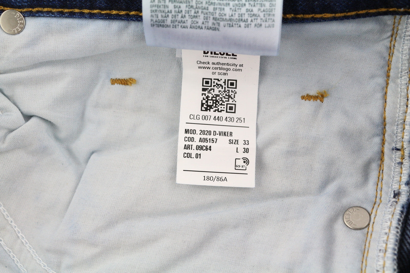 DIESEL 2020 D-Viker 09C64 Men Jeans W33/L30 Regular Fit Straight Leg RRP€225