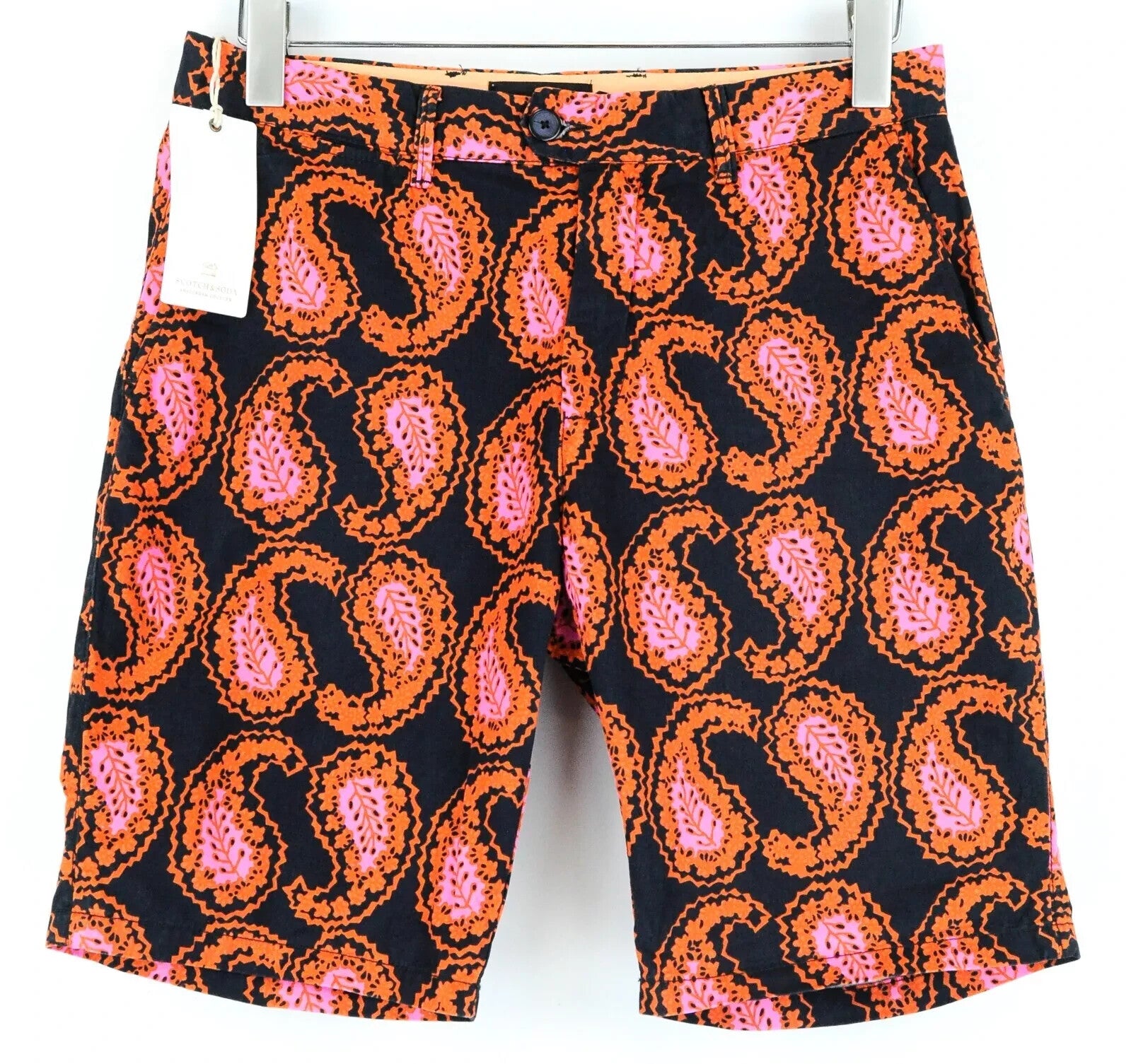 SCOTCH & SODA Men's Shorts W29 Black Orange Paisley Cotton Pattern Ams Couture